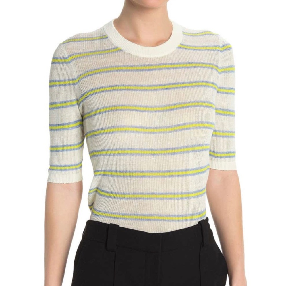 Veronica Beard Dean Ivory Multi Striped Linen
Blend Sweater - Picture 2 of 3
